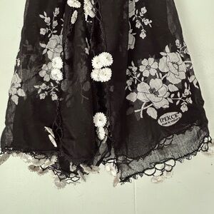 Ipekce Black with White Floral Crochet Trim Turkish Scarf